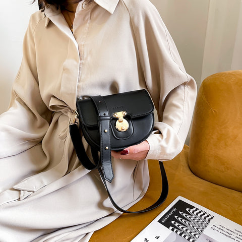 Elegant metal closure PU leather saddle crossbody bag