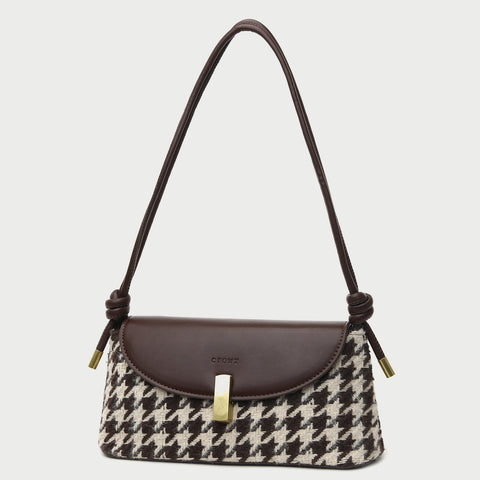 Metal clasp flap knotted strap PU leather shoulder bag