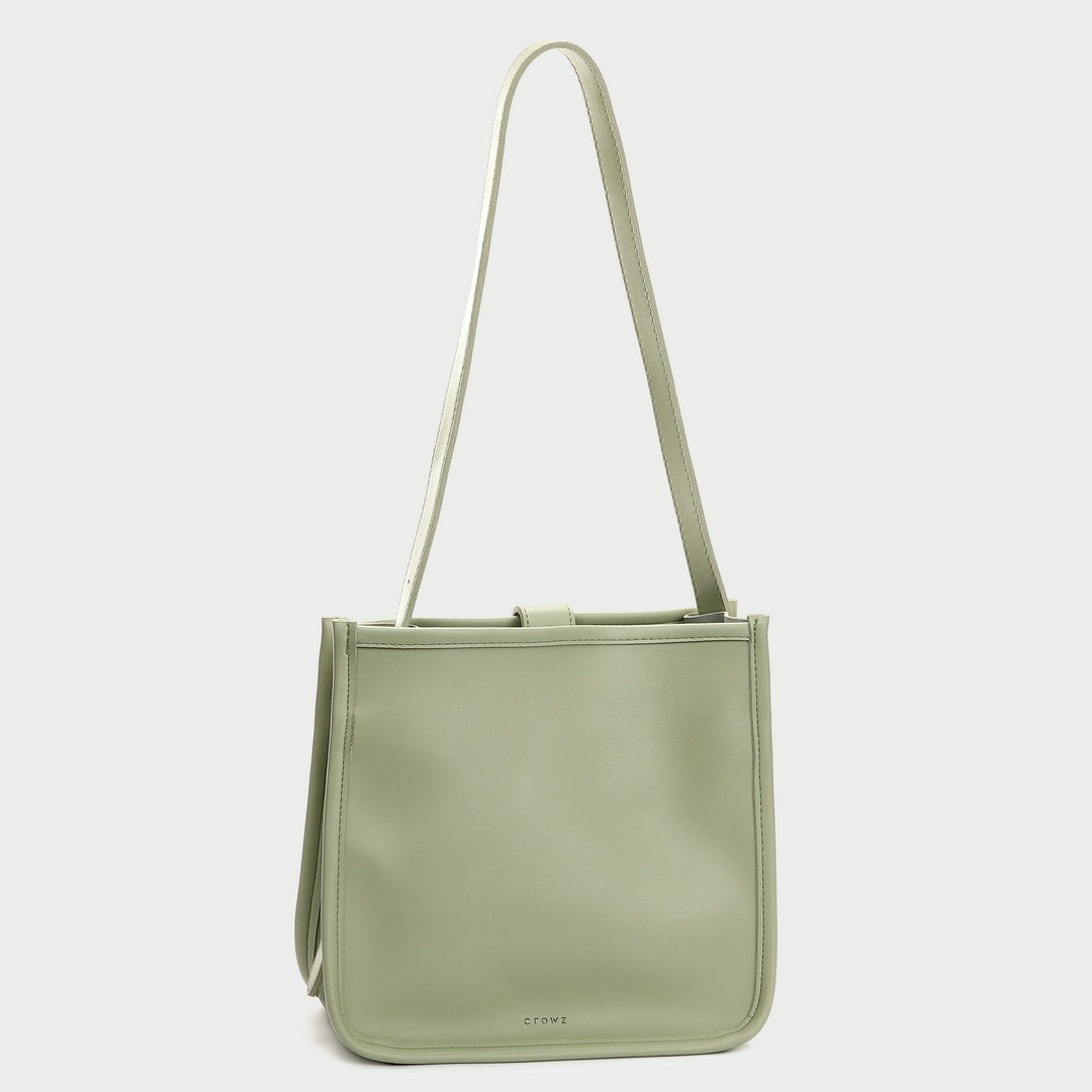 Contrast PU leather gusset strap detail canvas crossbody bag