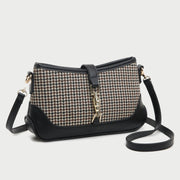 Strapped houndstooth canvas PU leather baguette bag