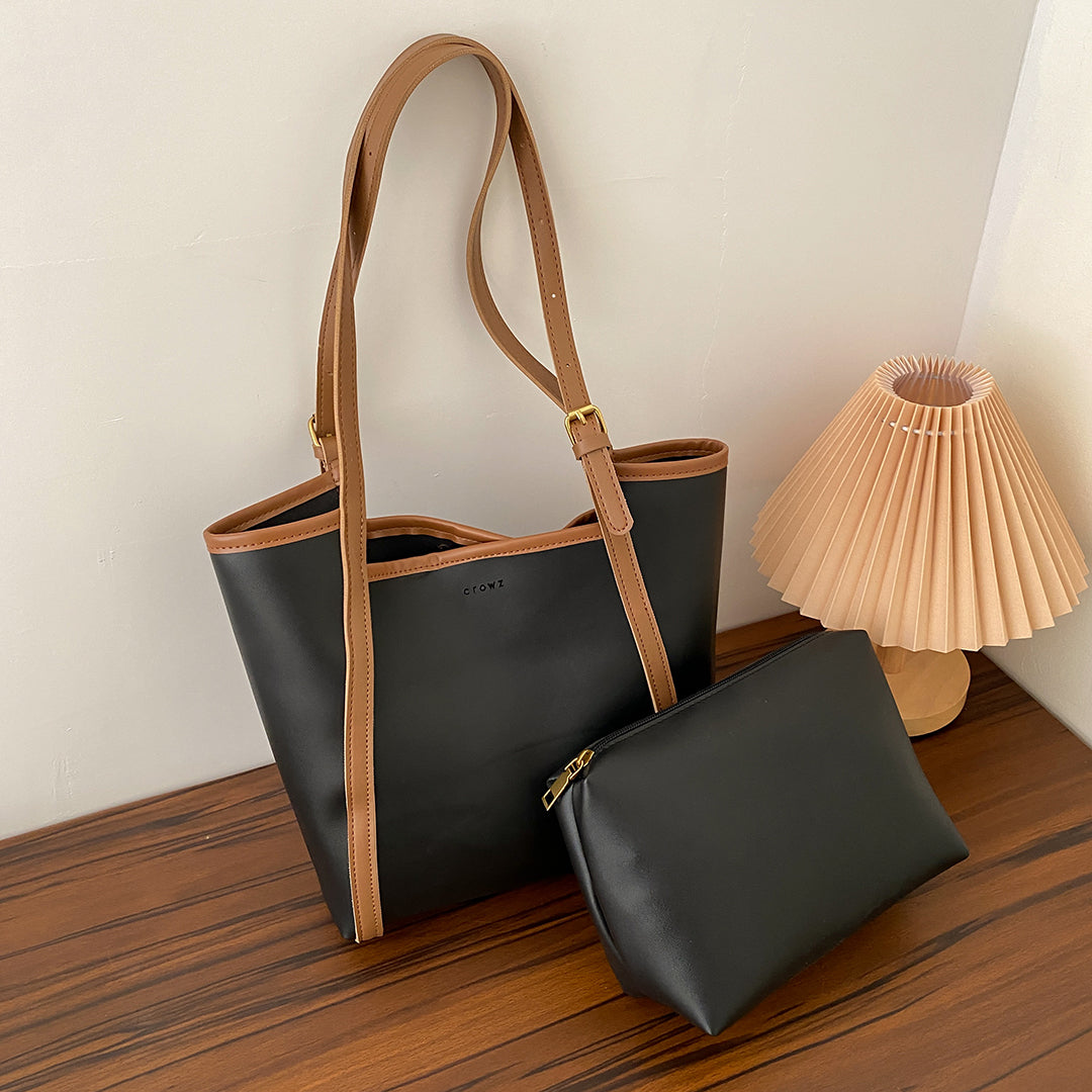 Sculptural PU leather shoulder bag (2-in-1 set)
