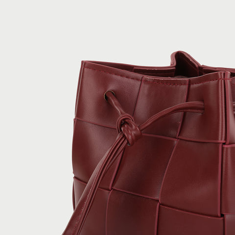 Woven PU leather bucket bag (2-in-1 set)