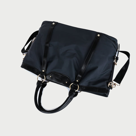 Modern PU leather trim nylon tote bag