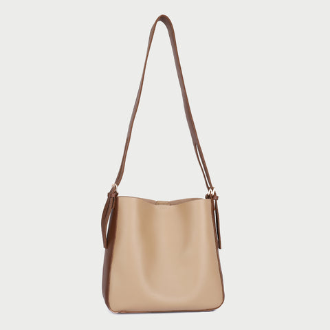 Double buckle detail shoulder strap PU leather bucket bag (2-in-1 set)