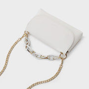 Chain handle flapover slim PU leather crossbody bag