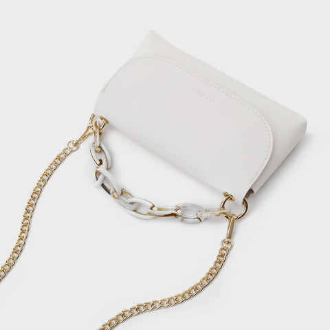 Chain handle flapover slim PU leather crossbody bag