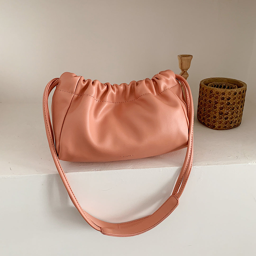 Drawstring dumpling shape PU leather crossbody bag