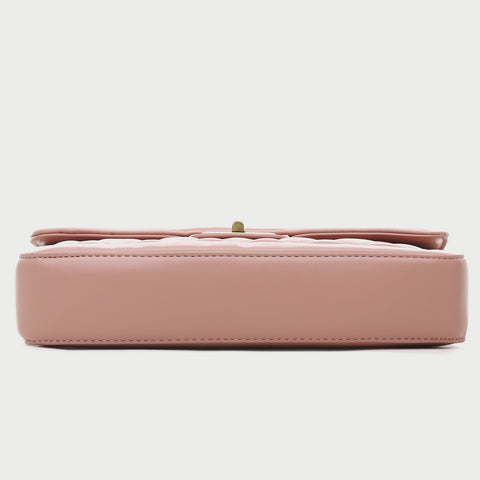 Faux pearl handle turn-lock quilted PU leather shoulder bag