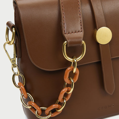 Retro studded flap chained strap PU leather crossbody bag