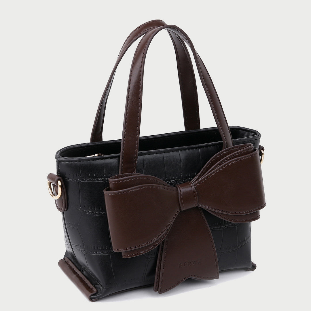 Bow embellished croc-effect PU leather crossbody bag