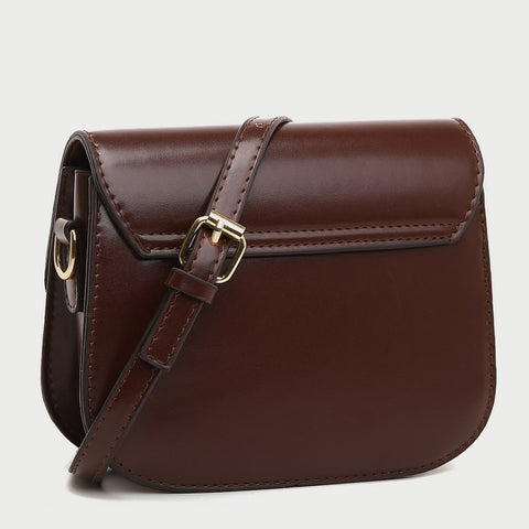 Button detail streamlined flapover PU leather crossbody bag