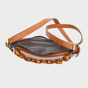 Agate-effect chain handle colourblock canvas PU leather crossbody bag
