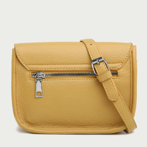 Double buckle strap flapover front pocket PU leather crossbody bag
