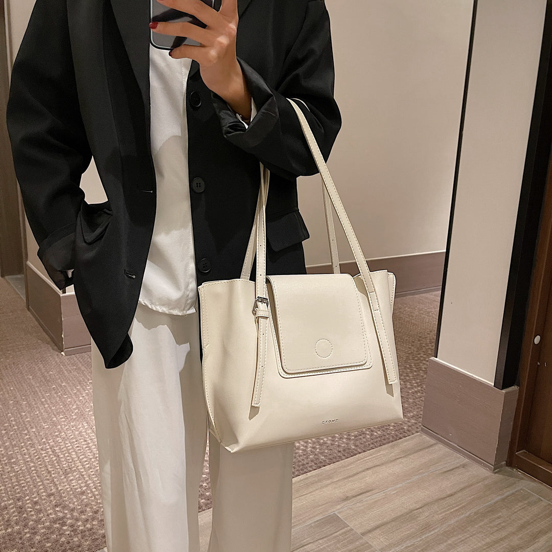 Modern flap front design dual-compartment PU leather tote bag
