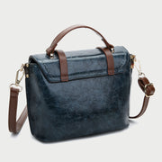 Retro contrast strapped flapover style unisex marble-effect PU leather bag