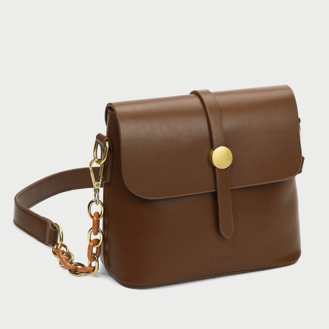 Retro studded flap chained strap PU leather crossbody bag