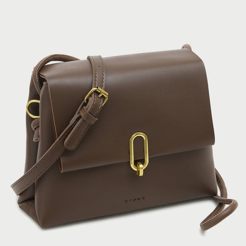 Oval hoop metallic closure dual compartment PU leather bag