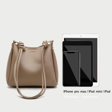 Coiled drawstring shoulder strap PU leather bucket bag (2-in-1 set)