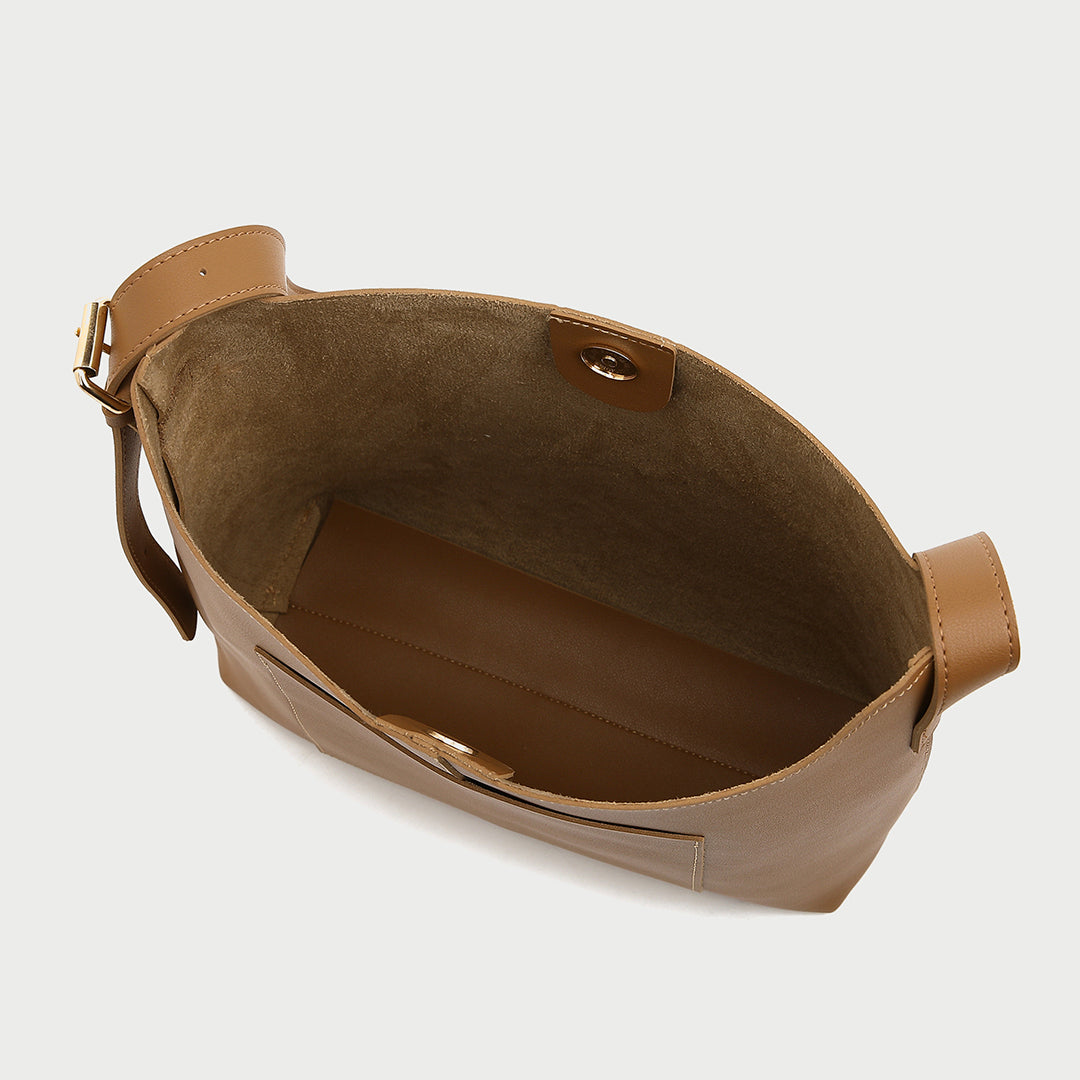 Minimalistic front pocket streamlined 2-in-1 PU leather bucket bag