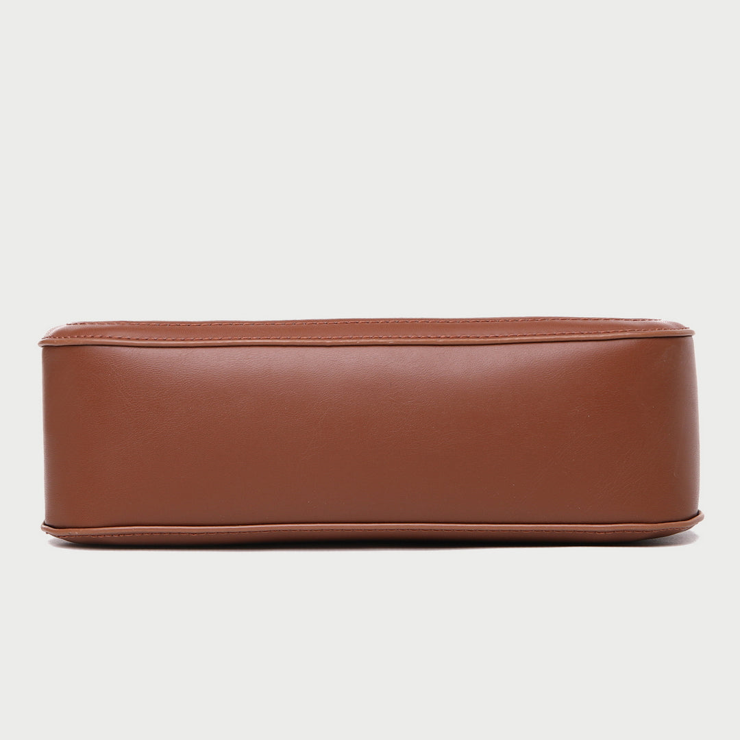 Croc-effect panel chained handle PU leather shoulder bag