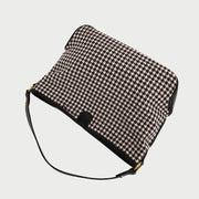 Houndstooth print PU leather trim shoulder bag (with an extra strap)