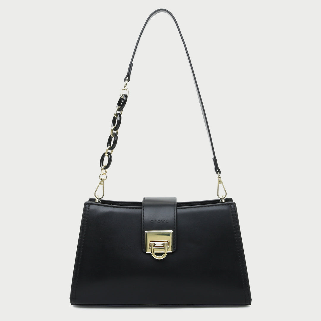 Contrast chain strap trapezoid PU leather shoulder bag