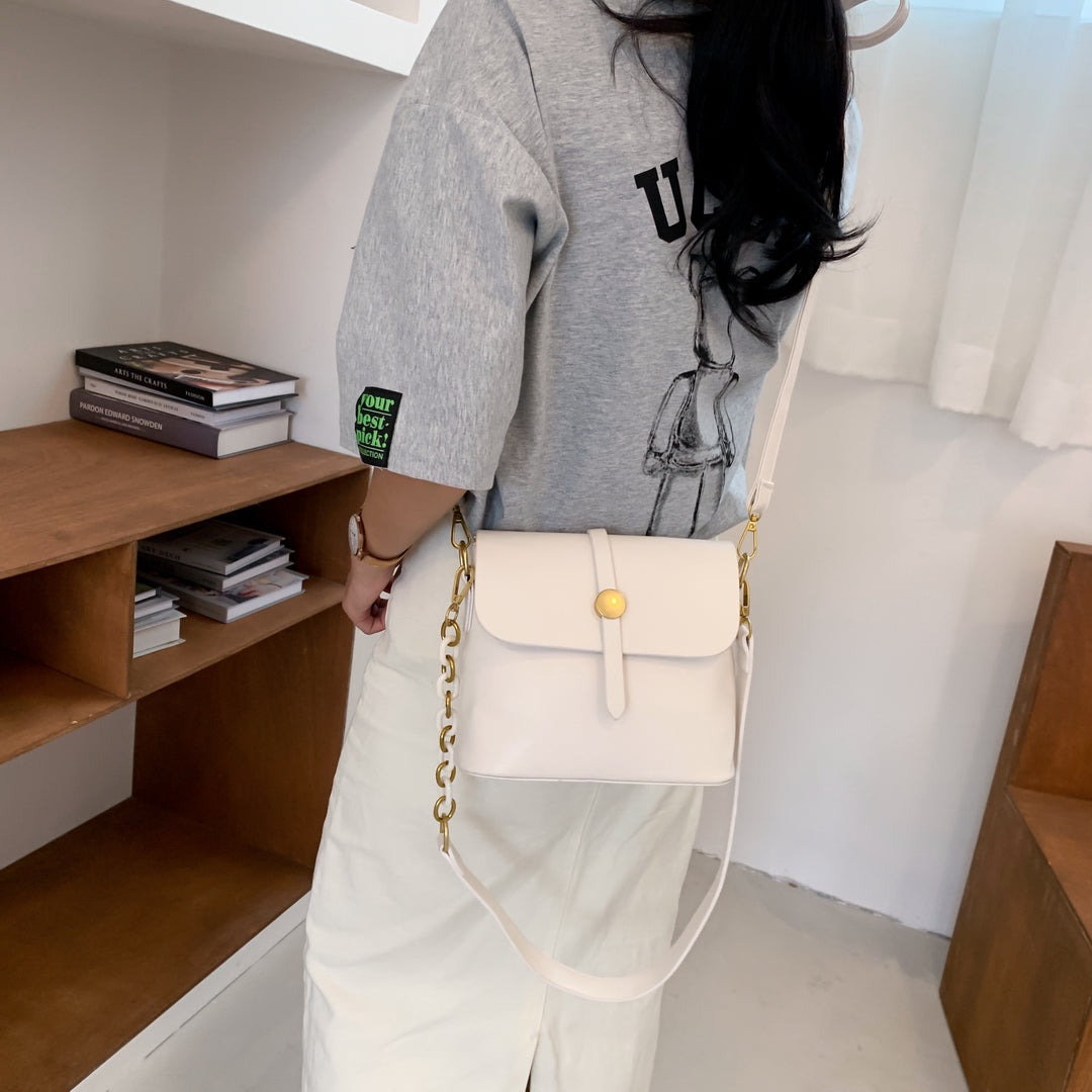 Retro studded flap chained strap PU leather crossbody bag