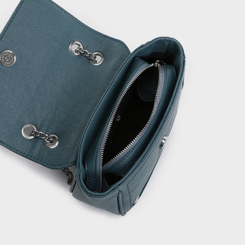 Zipped front flap studded PU leather crossbody bag