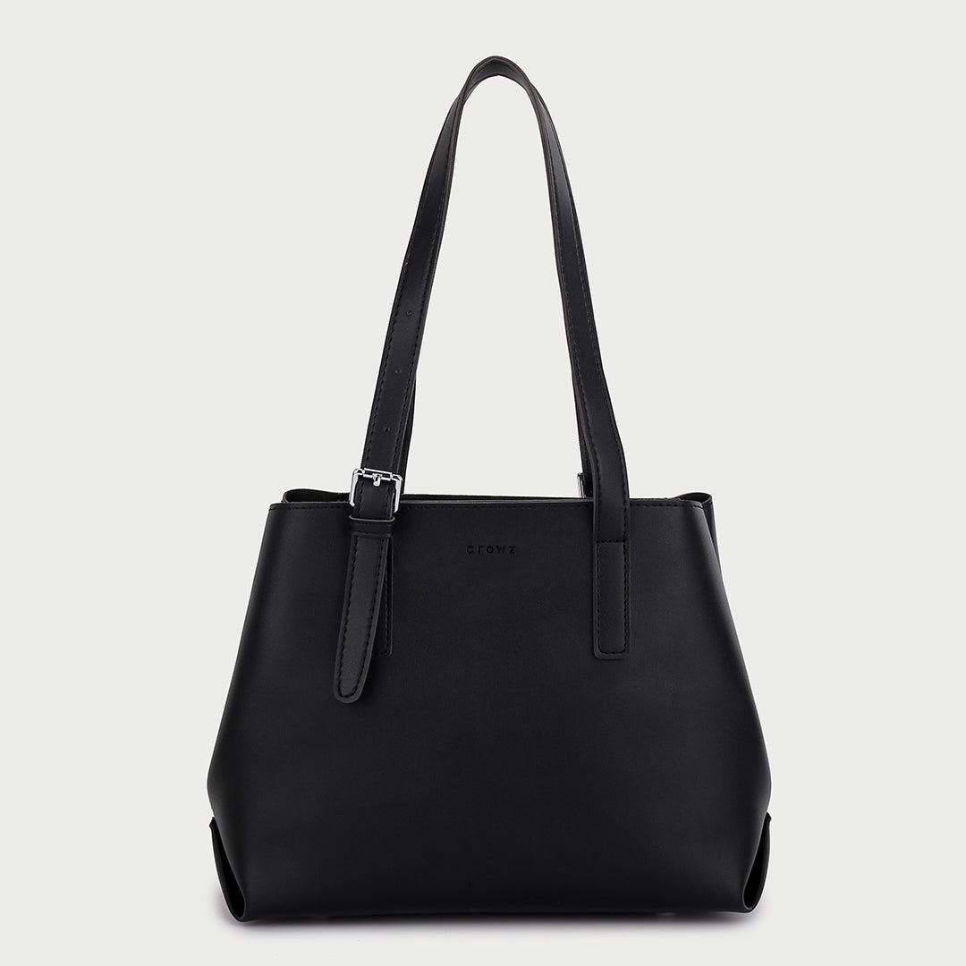 Minimalistic buckle detail strap PU leather tote bag