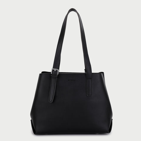 Minimalistic buckle detail strap PU leather tote bag