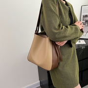 Double buckle detail shoulder strap PU leather bucket bag (2-in-1 set)