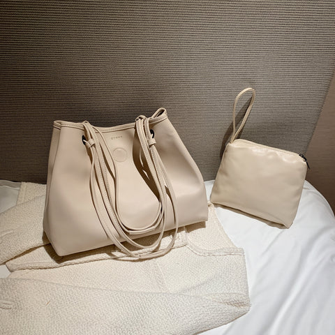 Roomy soft PU leather shoulder bag (2-in-1 style)