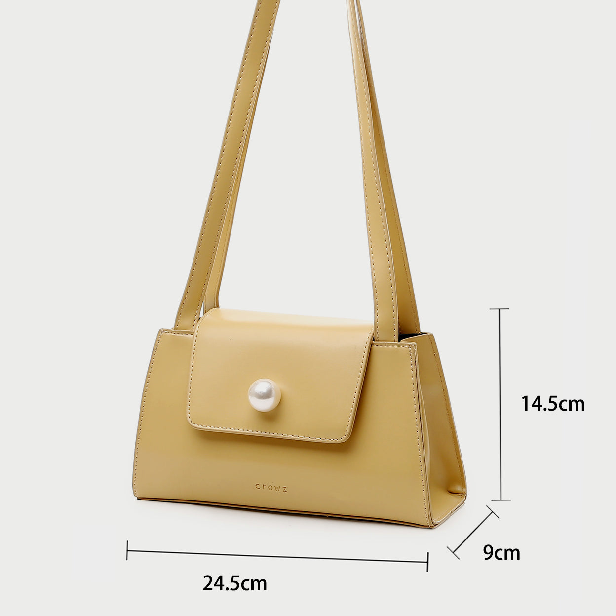 Faux pearl embellished flap PU leather shoulder bag