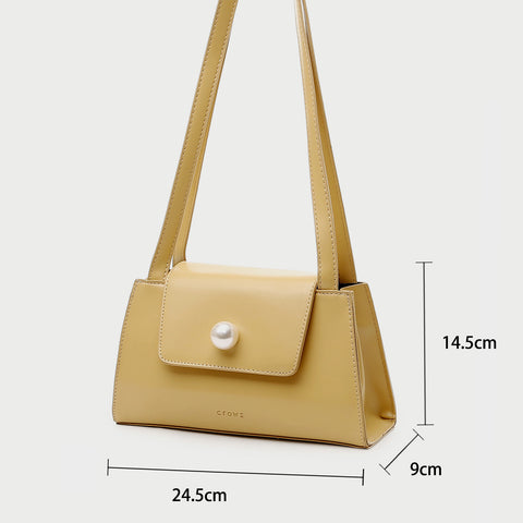 Faux pearl embellished flap PU leather shoulder bag