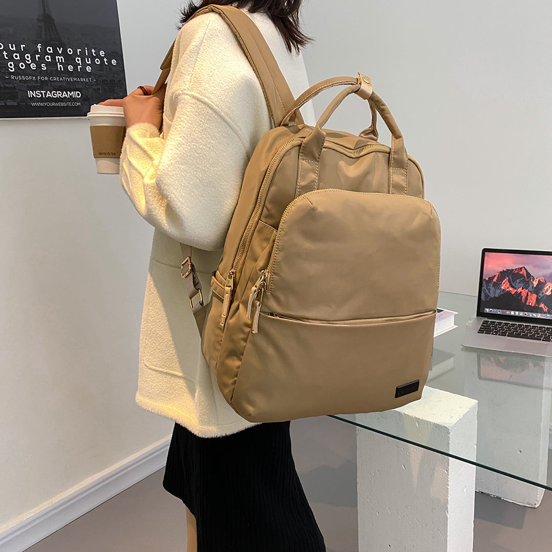 Top handle zip compartment minimalistic unisex nylon backpack