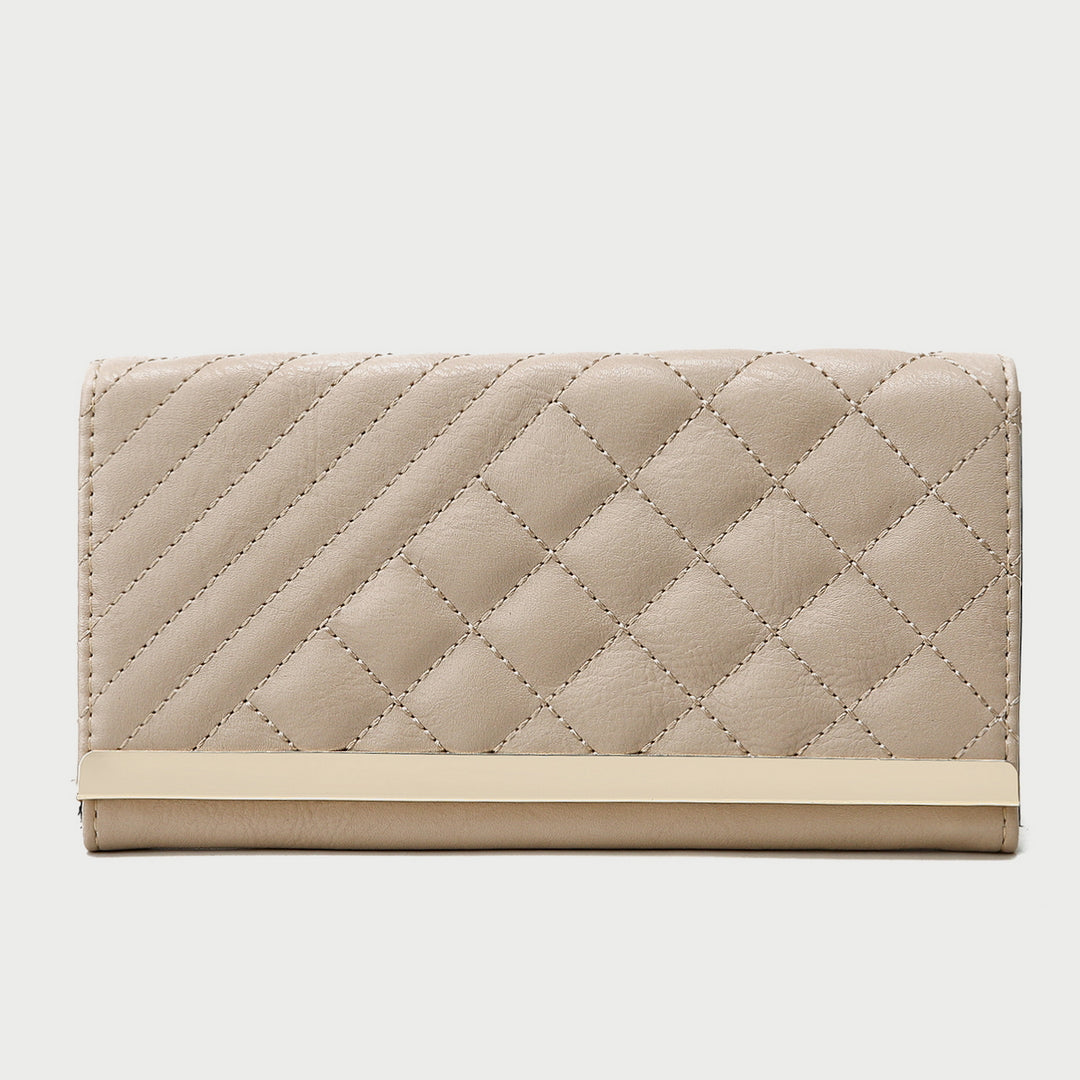 Metal bar contrast quilted PU leather long purse