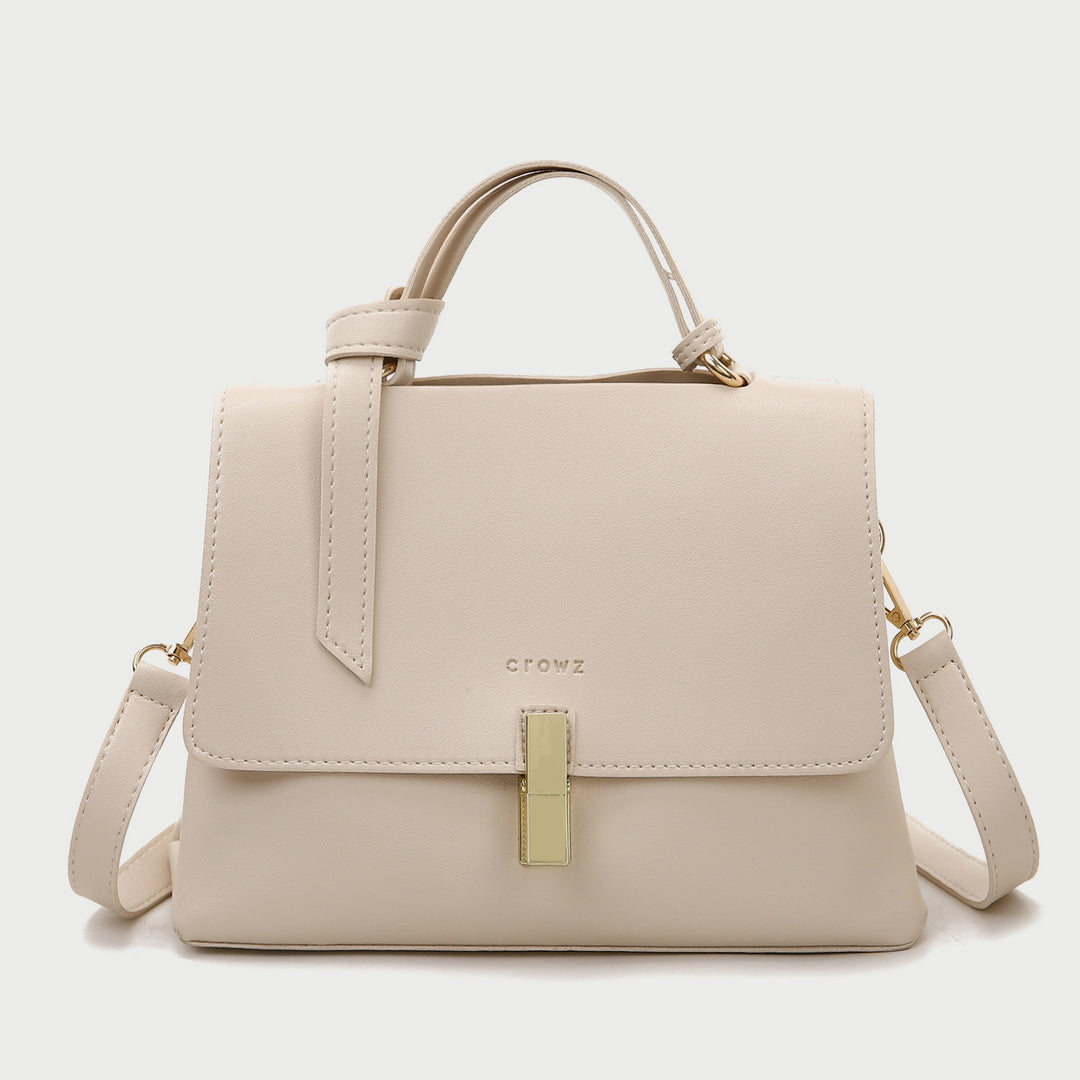 Metal clip lock open-top flap PU leather crossbody bag