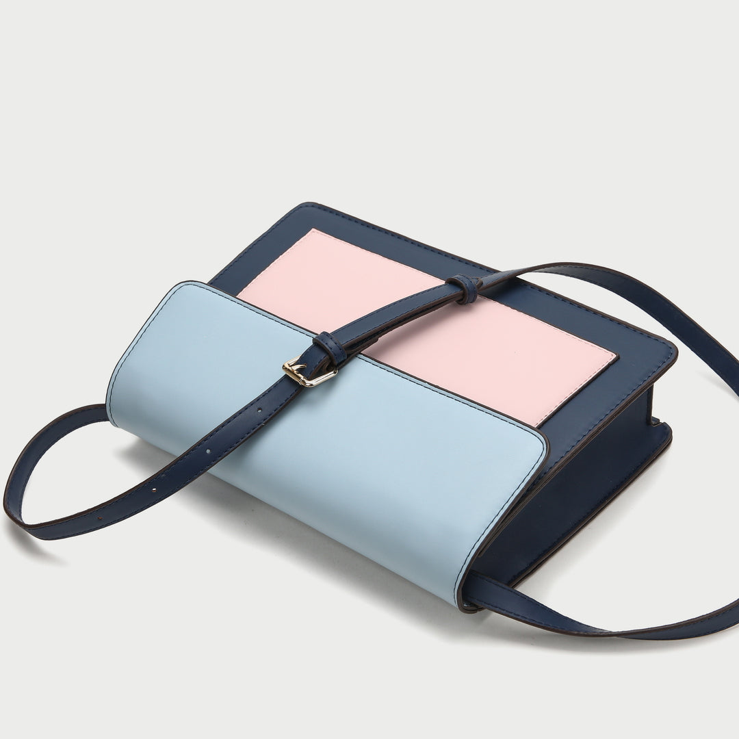 Colourblock classic flap-style PU leather crossbody bag