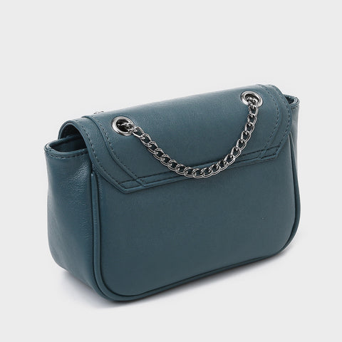 Zipped front flap studded PU leather crossbody bag