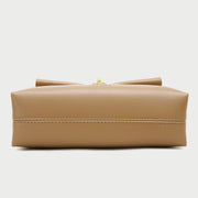 Oval hoop metallic closure dual compartment PU leather bag