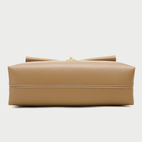 Oval hoop metallic closure dual compartment PU leather bag