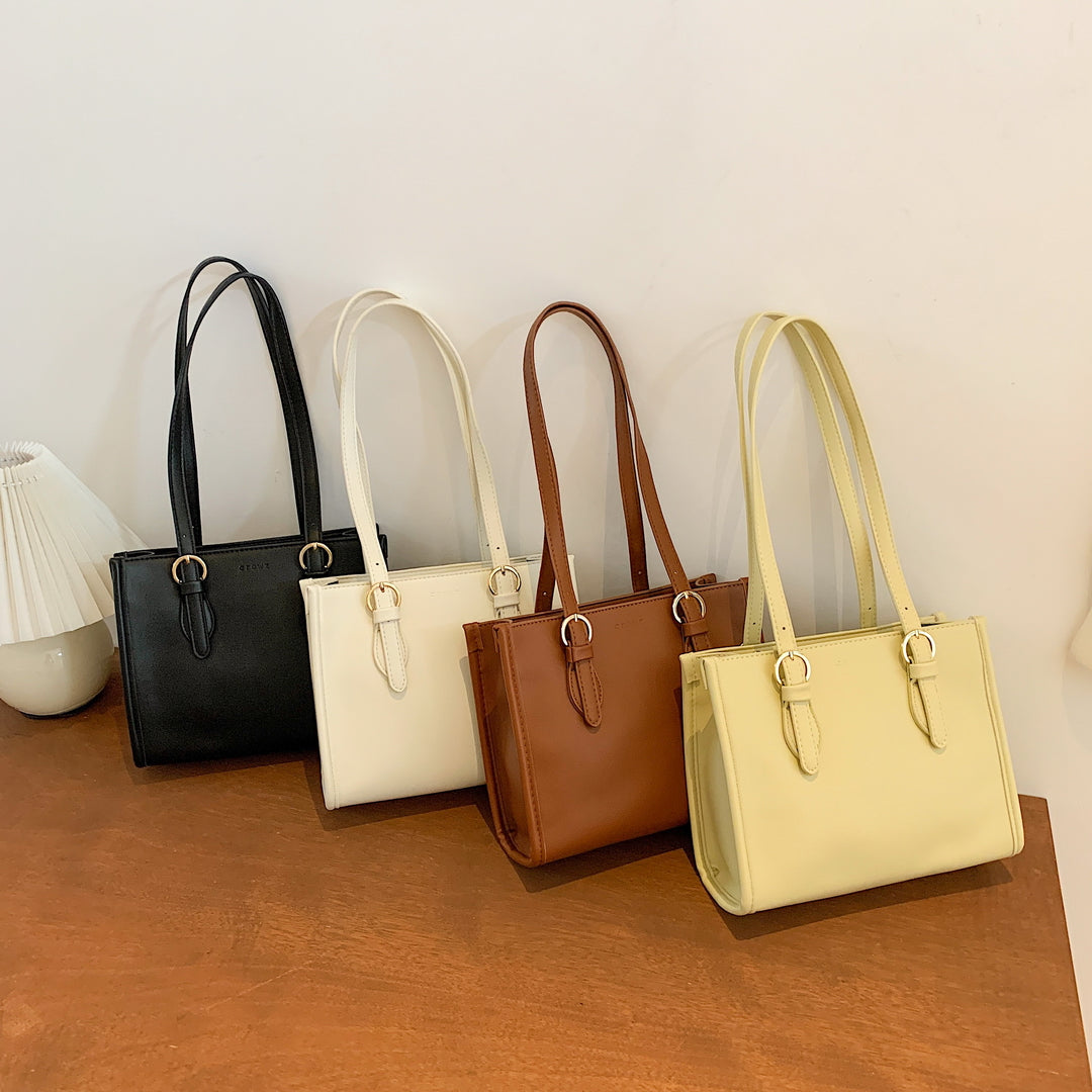 Smart-casual buckle strap detail PU leather shoulder bag
