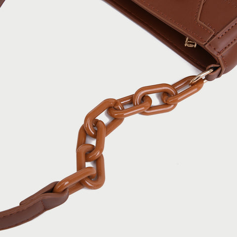 Croc-effect panel chained handle PU leather shoulder bag