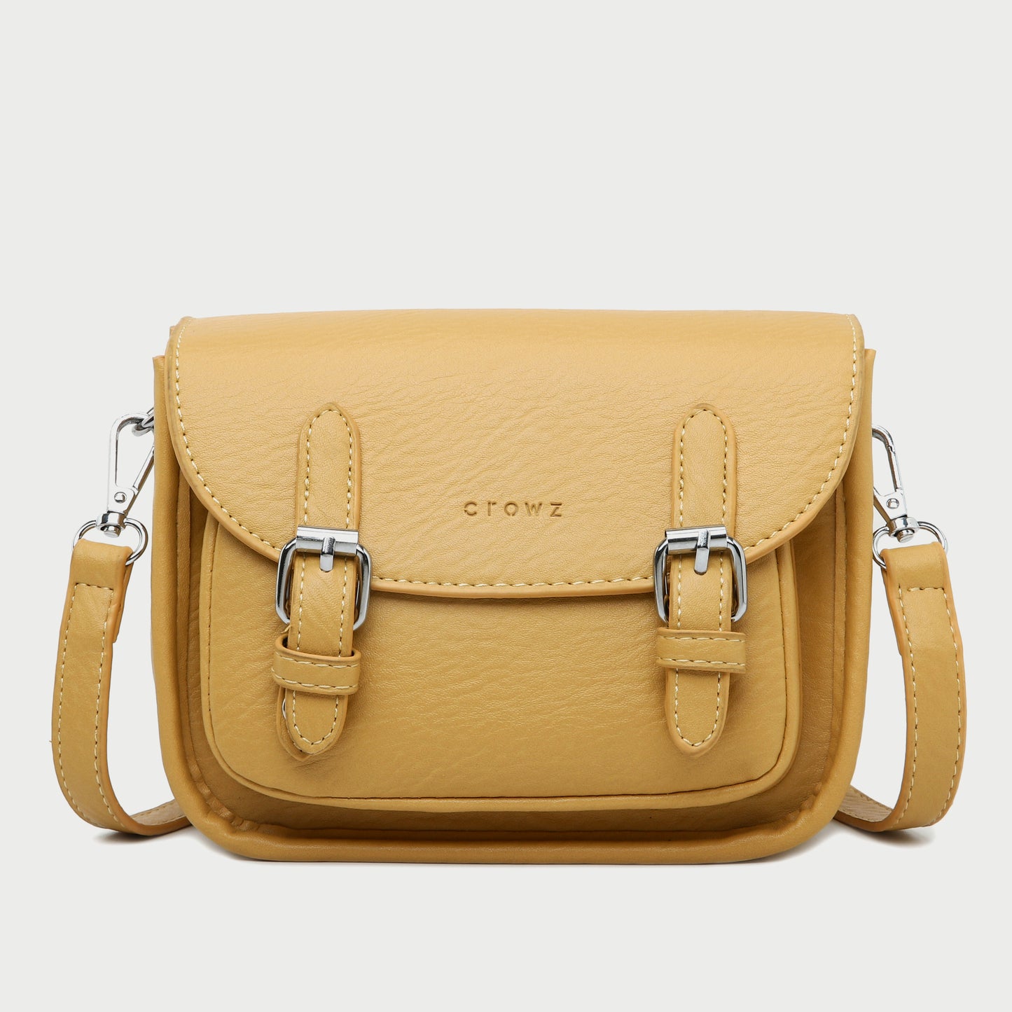 Double buckle strap flapover front pocket PU leather crossbody bag